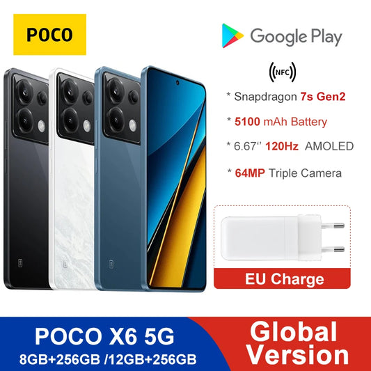 Global Version POCO X6 5G NFC Snapdragon 7s Gen 2 Smartphone 120Hz Flow AMOLED Display 64MP Camera with OIS 67W Charging 5100mAh